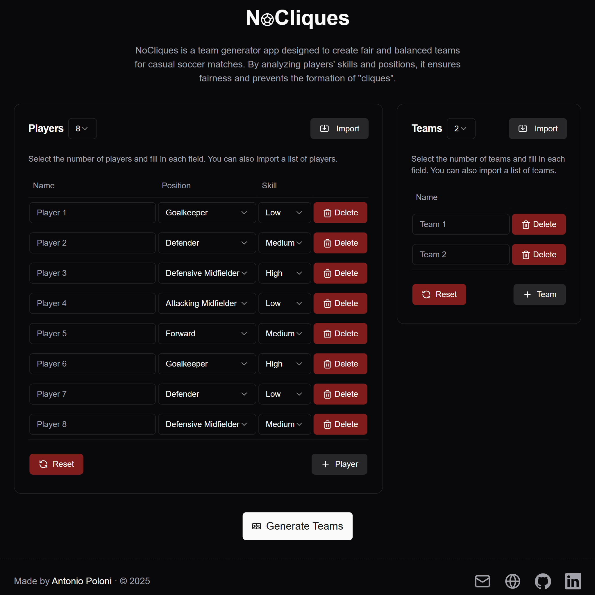 Project NoCliques Features Screenshot