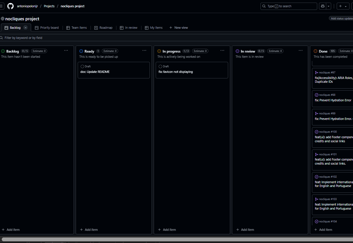 Project NoCliques GitHub Projects Screenshot