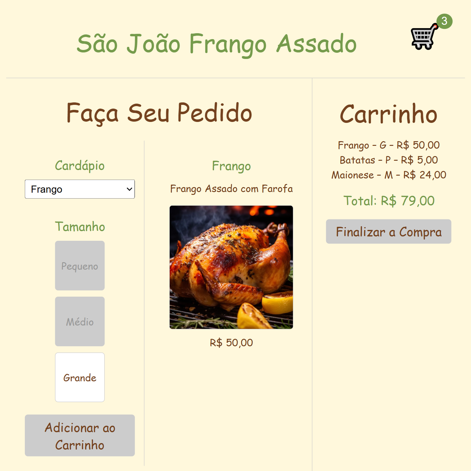 Project São João Frango Assado Order Page Screenshot